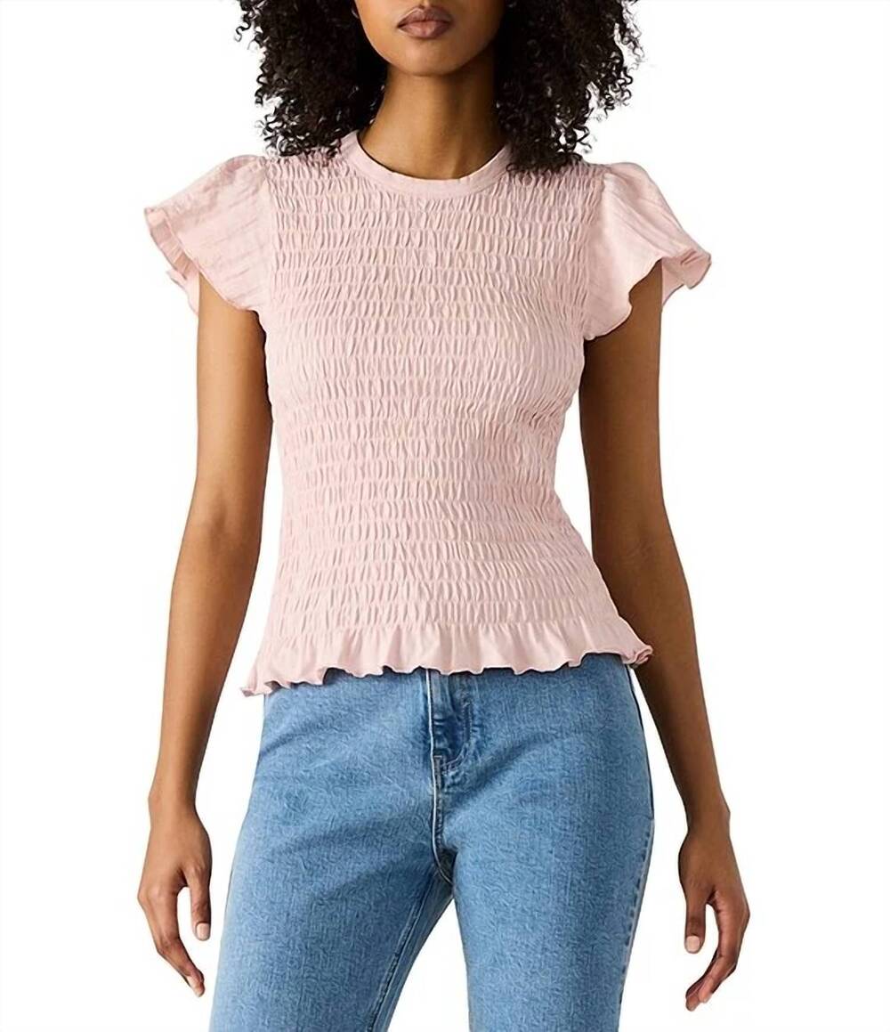 NEW STEVE MADDEN cecilie short sleeve smocked top in pink